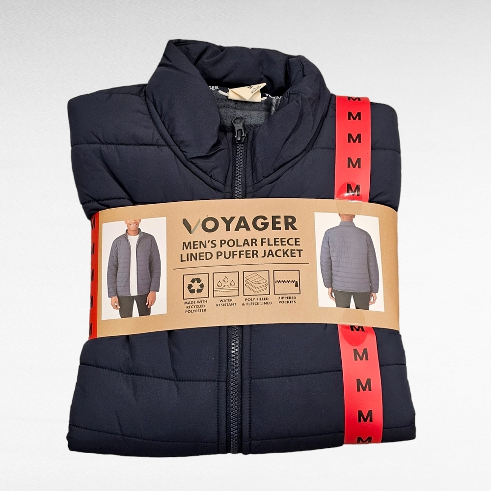 Voyager Men's Polar Fleece Lined Puffer Jacket Medium Blue NEW